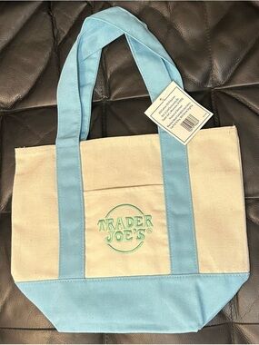 Trader Joe's Canvas Tote Bag in Light Blue and Cream